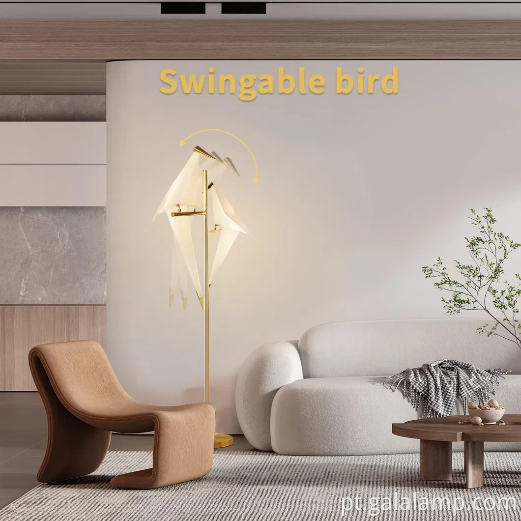 Lâmpada de pássaro decorativa nórdica moderna com design de guindaste dourado de luxo